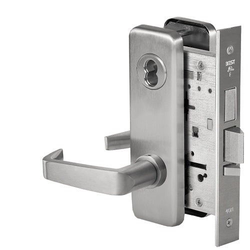 BEST 45HW7TDEU15J626 12V Electrified Mortise Lock with Deadbolt, 15 Lever, Escutcheon, Satin Chrome