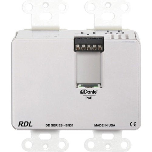RDL DD-BN31 Wall-Mounted Bi-Directional Mic/Line Dante Interface 4x4, POE