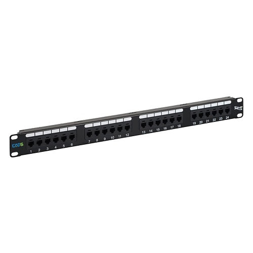 ICC ICMPP02460 24-Port Rackmount and CAT6 19" Network Patch Panel with Rear 110 IDC Terminal Blocks for Gigabit Network Switch, UL Listed, PoE   Rated Gigabit Applications, Black