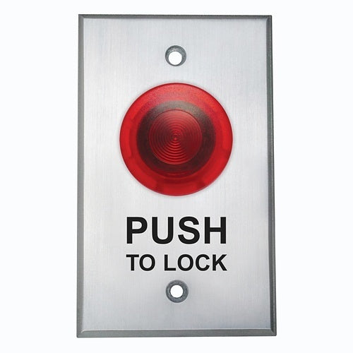 Camden CM-3020R/8 Spring Return Button, N/O and N/C Momentary, \'PUSH TO LOCK\' Black Text, Red Button