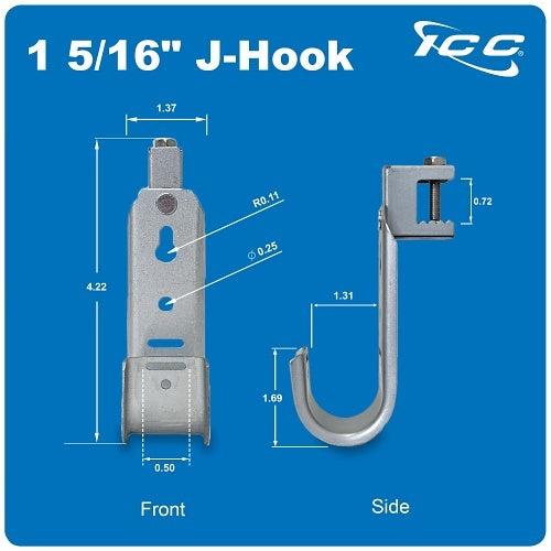 ICC ICCMSJHB33 Beam Clamp J Hook 1 5/16\\" Without Retainer Clip, Galvanized Steel Cable Management Hooks for Hanging Cable to Beams, Rust-Resistant, EIA and TIA Compliant, 25-Pack