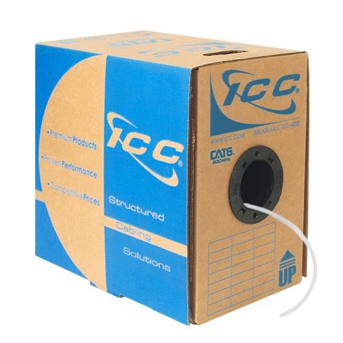 ICC ICCABP6VWH CAT6 CMP Plenum 23AWG 100% Solid Pure Copper Unshielded Bulk Ethernet Cable, UTP, PoE++, 500 MHz, UL Certified, ETL Verified, 1000\' Reelex Pull Box, White