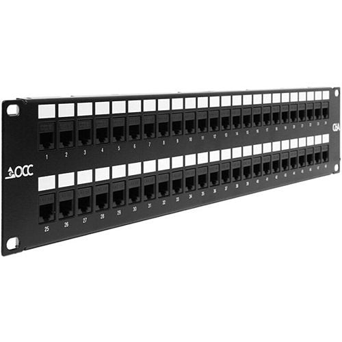 OCC ACC4888/1106AN CAT6A Patch Panel, 110, UTP, 48-Port, 2RU Angled, K6A02 Connectors