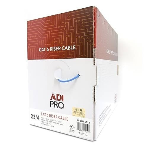 ADI PRO 0E-CMR6BLR CAT6 23/4 Solid BC Cable, Unshielded UTP, Riser CMR, FT4, 1000\' (304.8m) Express Box, Blue
