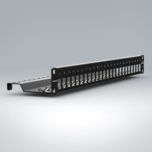 Siemon TM-PNLZ-24-01 24-Openings Patch Panel Fixed Wire Manager, TERA-MAX, Empty, Shielded, Flat, 1U, Copper, Black,