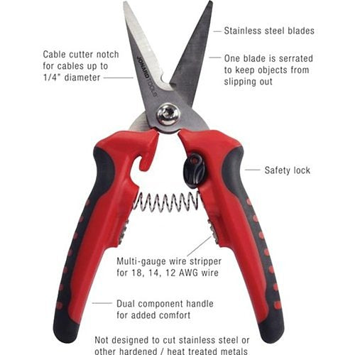 Jonard Tools JIC-183 Heavy Duty Scissor with Wire Stripper
