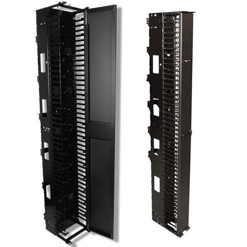 Siemon VCM-10D Cable Manager, Vertical, RouteIT, Double Sided, 6\\" Fingers, 10\\" Width, 45U / 7\', Door, Black
