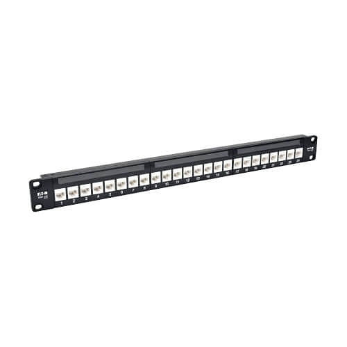 Tripp Lite N254-024-6A 24-Port CAT6A Feed-Through Patch Panel, 4PPoE Compliant, 1U Rack-Mount, RJ45 Ethernet, Black