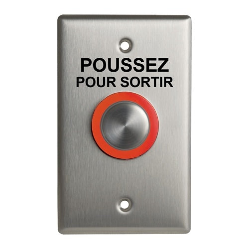 Camden CM-9600/7F CM-9600 Series Illuminated Piezoelectric Push / Exit Switch \'POUSSEZ POUR SORTIR\' Text, Black