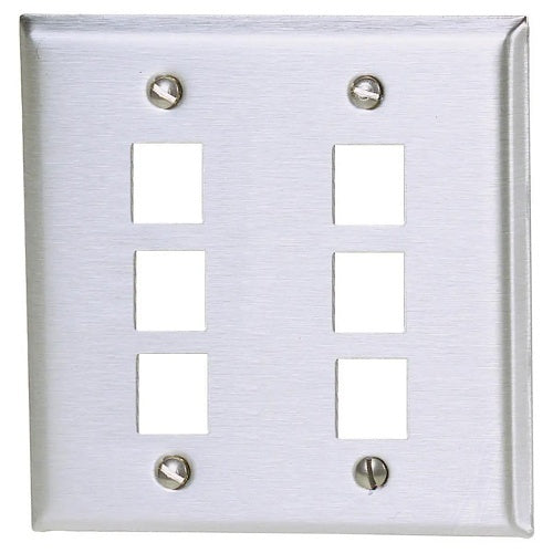 Hubbell SSF206 Wallplate Stainless Steel 2-Gang 6-Port Wall Plate