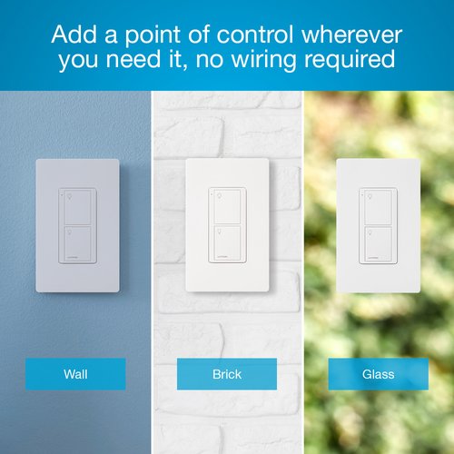 Lutron PJ2-2B-GWH-P01 2-Button Scene Pico Smart Remote, with Pre-engraved Text (\\"Home / Away\\"), White