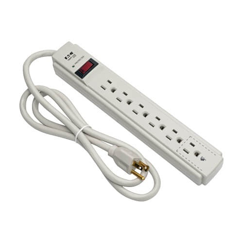 Tripp Lite TLP604 Protect It! 6-Outlet Surge Protector, 4\' (1.22 m) Cord, 790 Joules, Diagnostic LED, Light Gray Housing