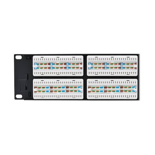 Tripp Lite N252-P48 48-Port CAT6 Patch Panel, 4PPoE Compliant, 110/Krone, 568A/B, RJ45 Ethernet, 2U Rack-Mount, Black