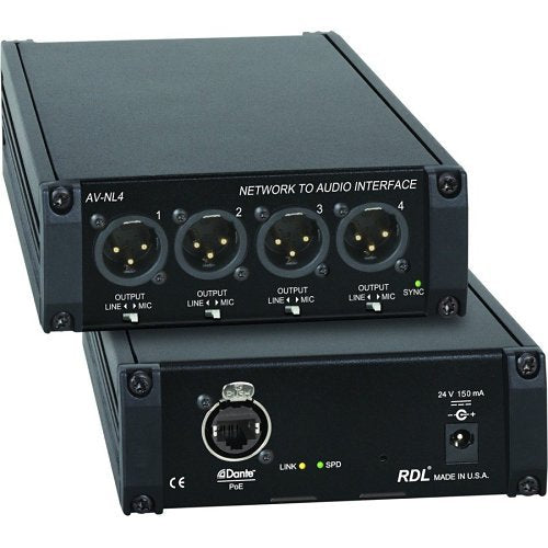 RDL AV-NL4 Network to Audio Interface, ﻿Converts 4-Dante Network Audio Signals to Balanced Analog