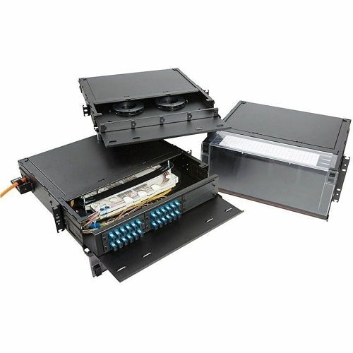 OCC RTC1U-3APBL 3-Adapter Plate Rack Mount Fiber Enclosure, Locking, 1U, Black