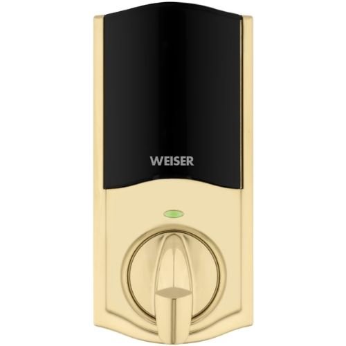 Weiser 9GED18005-003 Z-Wave 700 LR Push Button Traditional Deadbolt Smart Lock, Polish Brass