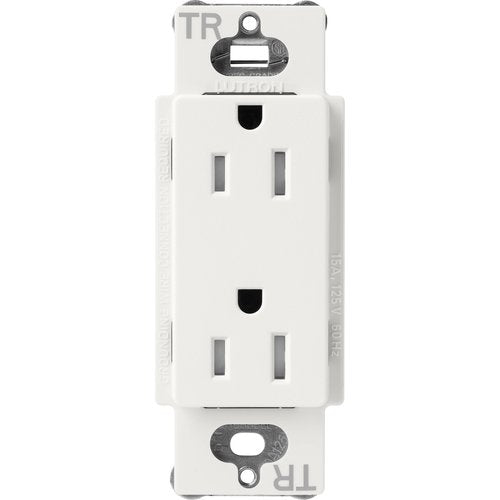 Lutron SCRS-15-TR-RW Claro 15A Tamper-Resistant Duplex Receptacle, Decorator-Style Outlet, Satin Finish, Architectural White