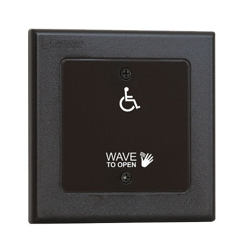 Camden CM-333/42WL1 Hybrid Battery Powered Touchless Switch, Wired Relay, Double Gang Faceplate Hand Icon, \'Wave to Open\' Text and Wheelchair Symbol (2) \'AA\' Lithium Batteries