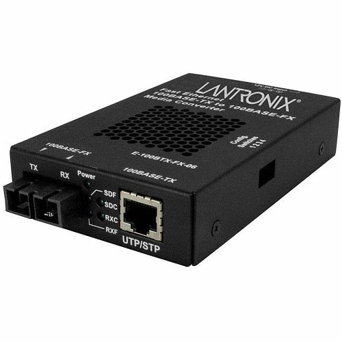 Lantronix E-100BTX-FX-06(SC)-SA Media Converter, 100BASE-TX RJ-45 to 100BASE-FX Multimode SC with Stand-Alone Power