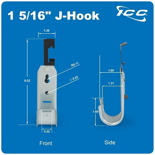 ICC ICCMSJHW33 Batwing J-Hook 1-5/16\\" without Retainer Clip for Hanging Cable to Hanger Wire and Threaded Rod, Rust-Resistant, 25-Pack, Galvanized Steel