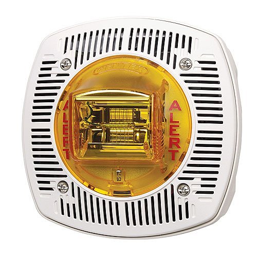 Gentex SSPKA24-1575AWW Colored Lens Speaker Strobe Ceiling Mount, 15/75 Candela, Amber Lens, White Image of GN-9041400