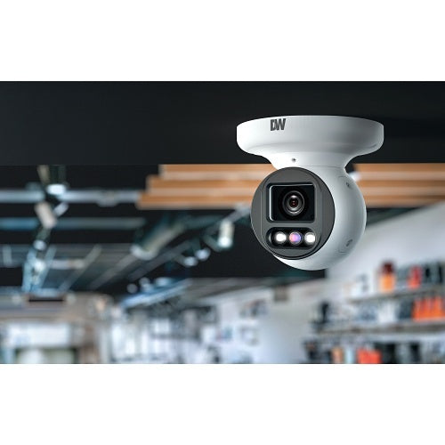 Digital Watchdog DWC-XSTD08MF MEGApix AI Active Deterrent 4K Turret IP Camera with Flashing LEDs, 3.6-10mm Varifocal Lens, White
