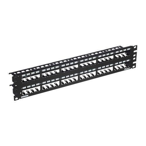 Panduit CP48WSBLY Mini-Com Shielded Patch Panel with Support Bar, 48-Port, 2U, Metal, Black