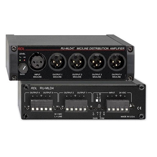 RDL RU-MLD4T Microphone / Line Distribution Amplifier, 1x4 with Transformer
