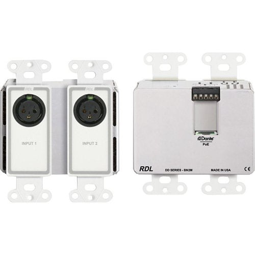 RDL DD-BN2M Wall-Mounted Bi-Directional Mic/Line Dante Interface 2 x 2, White Image of RL-DDBN2M