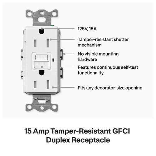 Lutron SCR-15-GFST-PM Claro 15A Tamper Resistant GFCI Duplex Receptacle, Decorator-Style Outlet, Self-Testing, Satin Finish, Pumice