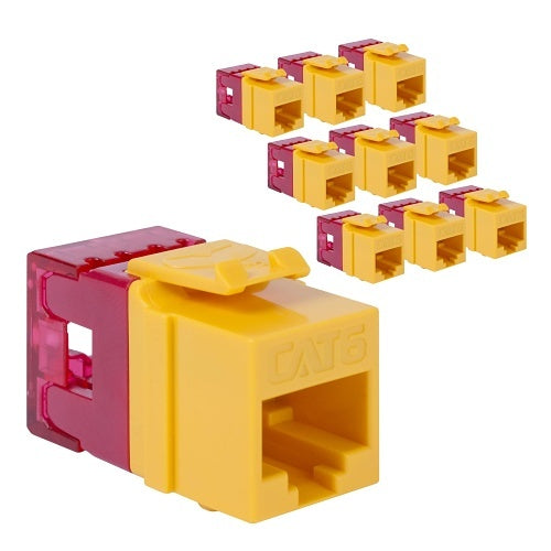ICC IC107F6TYL CAT6 Keystone Jack with Slim Profile 180° Punch Down, RJ45 PoE++ for Wall Plate or Patch Panel, 10-Pack, Yellow