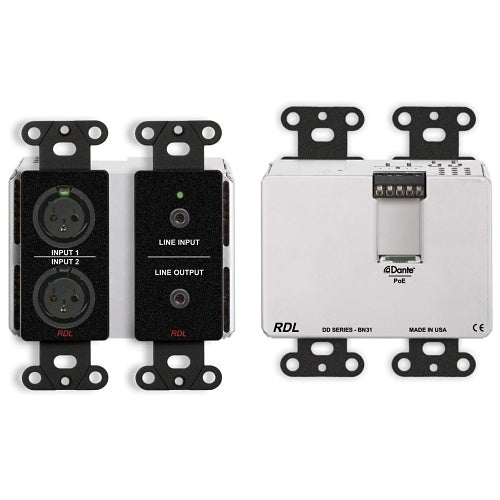RDL DDB-BN31 Wall-Mounted Bi-Directional Mic / Line Dante Audio Network Interface 4 x 4