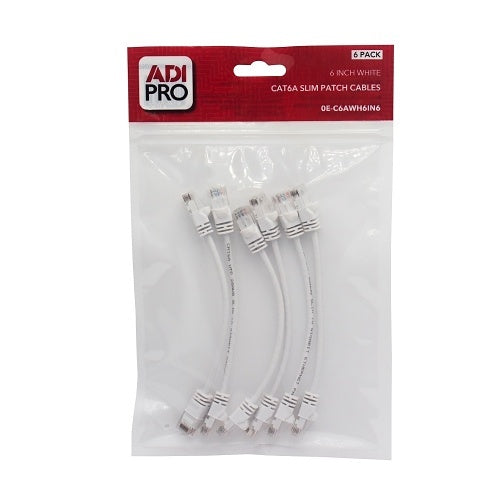 ADI PRO 0E-C6AWH6IN6 CAT6A Slim Patch Cables, 6\\", 6-Pack, White