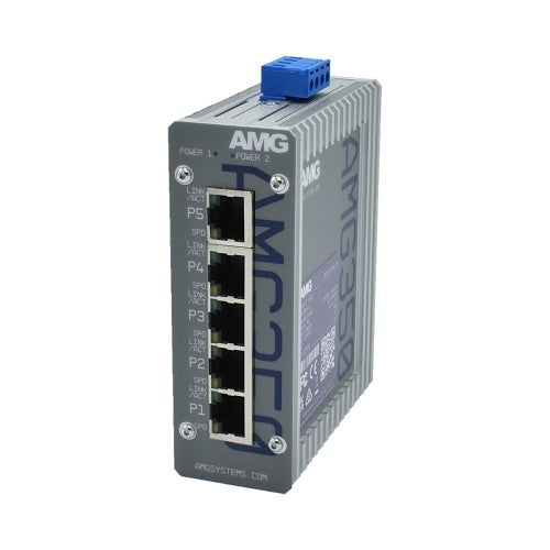 AMG Systems AMG350-4GAT-1G-P120 AMG350 Series Industrial 5-Port Unmanaged PoE Switch, 4 x 10/100/1000Base-T(x) RJ45 Ports, 1 x 10/100/1000Base-T(x) RJ45 Port, 48-56VDC Power Input