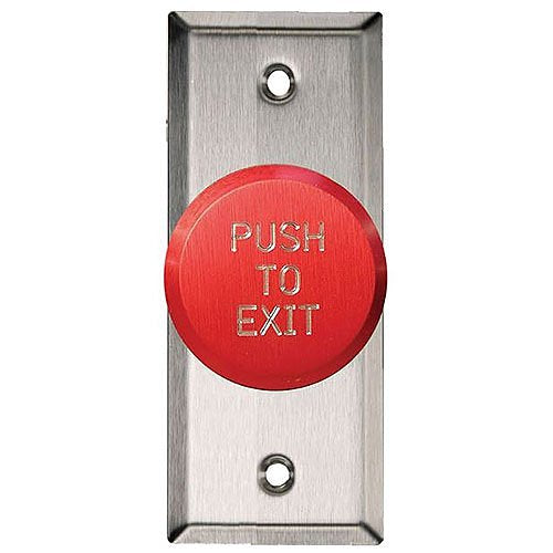 RCI 991N-RPTDX28 991 Series Pneumatic Time Delay Exit Pushbutton, Narrow Aluminum Faceplate, Red and PUSH TO EXIT Button Image of RU-991NRPTD8