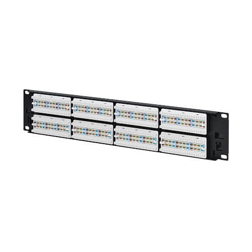 Tripp Lite N252-P48 48-Port CAT6 Patch Panel, 4PPoE Compliant, 110/Krone, 568A/B, RJ45 Ethernet, 2U Rack-Mount, Black