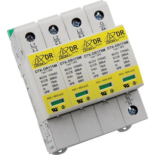DITEK DTK-DR600P4N DR Series DIN Rail Surge Protector Device, 347/600V Wye, N-G Module