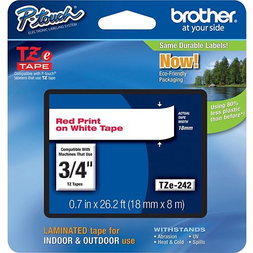 Brother TZE242 Red on White Laminated Tape 18 mm