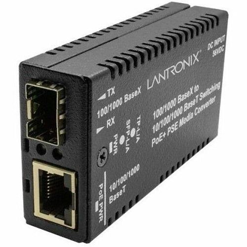Lantronix M/GE-PSW-PSE-01-BR POE Media Converter, 1GE TP to Fiber SFP Mini, 802