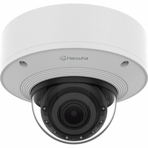 Hanwha PNV-A6081R-E1T 2MP Outdoor IR Vandal Dome IP Camera Pre-Loaded with SolidEDGE WAVE VMS and 1TB SSD, 4.38-9.33mm Motorized Varifocal Lens, White