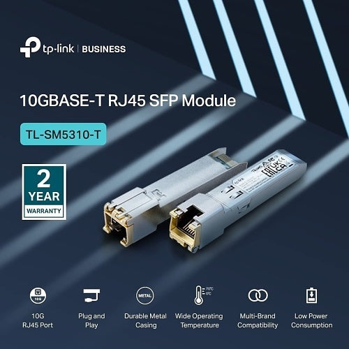 TP-Link TL-SM5310-T 10G BASE-T RJ45 SFP+ Module, Fully Metallic Enclosure