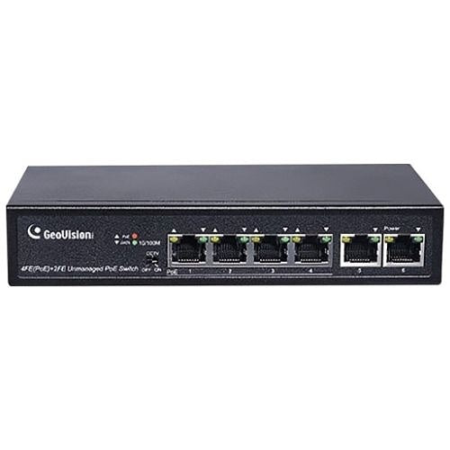 GeoVision 140-APOE0400-000 6-Port Unmanaged PoE Switch with 4-Port PSE/PoE and 2-Port Uplink
