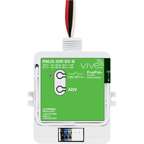 Lutron RMJS-20R-DV-B Vive PowPak Relay Module with Softswitch, 20A General Purpose, 120 / 277V
