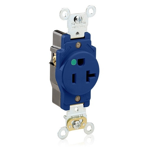 Leviton 8310-B Single Receptacle Outlet, Hospital Grade, 20A, 125V, Blue