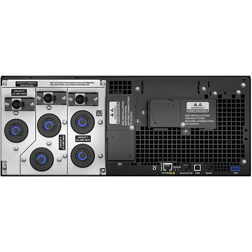 APC SRT6KRMXLT Smart-UPS On-Line, kVA 6 kW, Rackmount 4U, 208V, 2x L6-20R, 3x L6-30R NEMA Outlets, Network Card SmartSlot, Extended Runtime, with Rail Kit