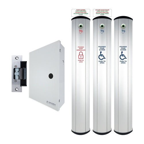 Camden CX-WC17SLVR-PSFE 6\\" Wide Side load Column Switch with Hands-free Sensor Restroom System Kit with Power Supply, French / English