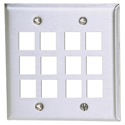 Hubbell SSF212 12-Port Duplex Gang Plate,  Stainless Steel