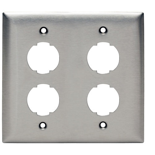 Hubbell HISF24 Faceplate, Hi-Impact, Stainless Steel, 2-Gang 4P