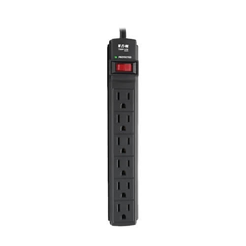 Tripp Lite TLP6B Protect It! 6-Outlet Surge Protector, 6\' Cord, 360 Joules, Diagnostic LED, Black Housing