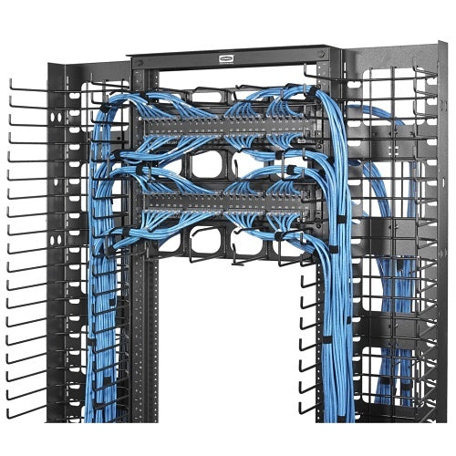 Hubbell HM34 M-Series Horizontal Cable Management, Rail Mounted, No Cover, 3-Unit, 4\\" Extension, Steel, Black